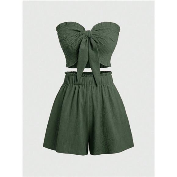 Smocked Tie Front Tube Top and Shorts Set - Picture 1 of 2